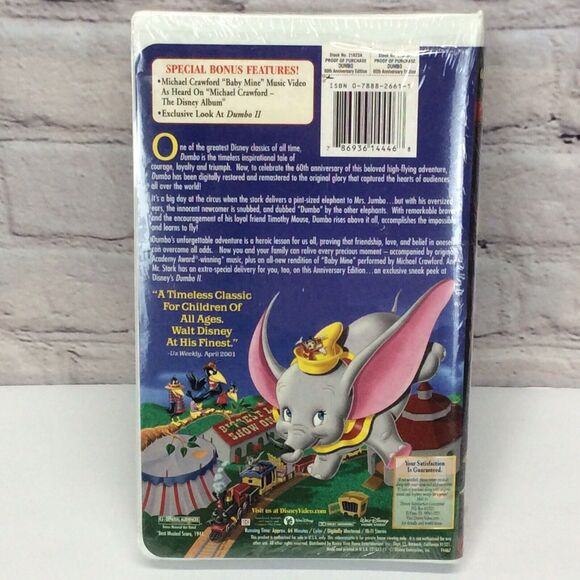 "Dumbo" Walt Disney's 60th Anniversary Edition Clamshell 2001 VHS #21623 NIP - Picture 7 of 7